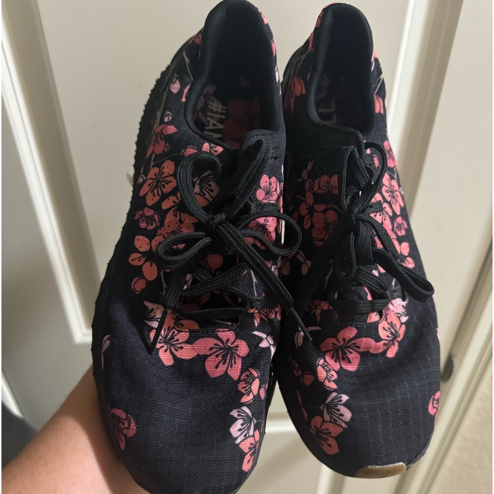 Pink floral No Bull sneakers.